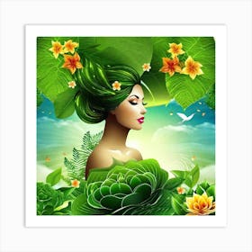 Green Woman In The Forest Art Print