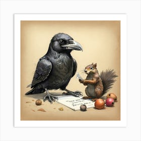 Crow And Squirrel Art Print