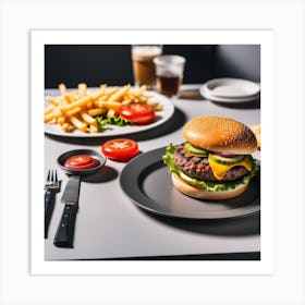 Hamburger And Fries 4 Art Print