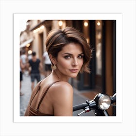 Woman On A Motorcycle Art Print