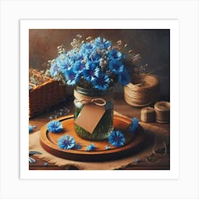 Blue Flowers In A Mason Jar 2 Art Print