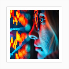 Woman Looking At A Stock Market Art Print