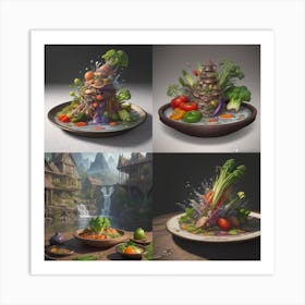 Four Plates Of Vegetables Art Print