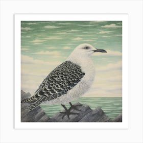 Ohara Koson Inspired Bird Painting Seagull 1 Square Art Print