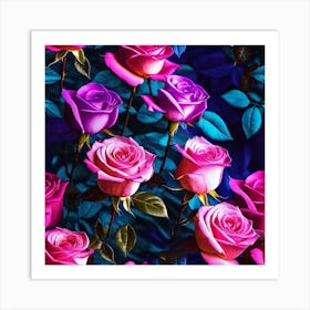 Pink Roses Wallpaper Art Print