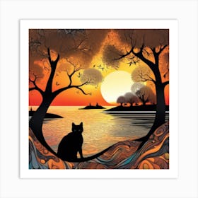 Sunset Cat 5 Art Print