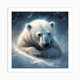 Sheltering in the Snow, Polar Bear Cub Art Print