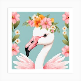 Floral Baby Flamingo Nursery Illustration (20) Art Print