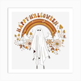 Happy Halloween Cute Ghoul Retro Rainbow Floral Art Print