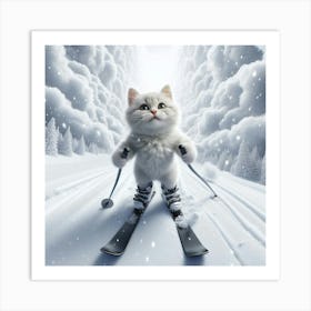 Cat On Skis Art Print