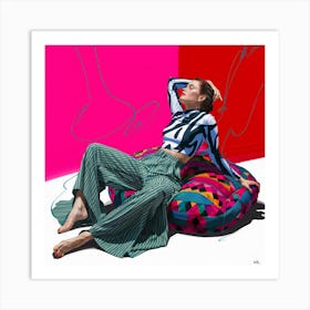 Girl Laying On A Bean Bag Art Print