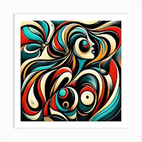 Rich Dynamic Abstract Portrait with Butterfly V Art Print