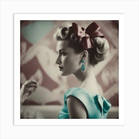 An Artwork Depicting A Woman Wearing A Bow In Her Hair, In The Style Of Glamorous Hollywood Portrait Art Print