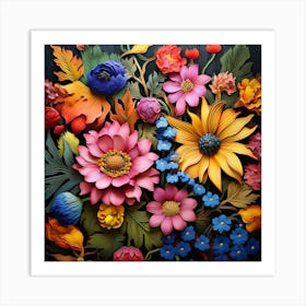 Flowers On A Black Background 1 Art Print