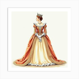 Detailed Watercolor Of Queen Elizabeth I, Radiating Historical Grace 1 Art Print