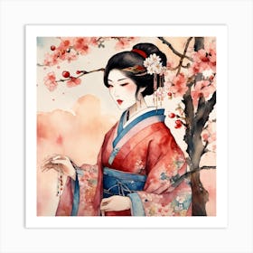 Japanese Botanical And Geisha Art Print Art Print