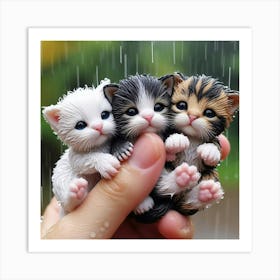 Three Kittens In The Rain 1 Art Print