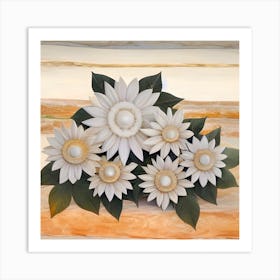 White Sunflowers Art Print