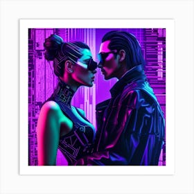 Cyberpunk Couple in Love Art Print