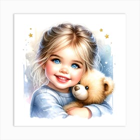 Little Girl With Teddy Bear Art Print