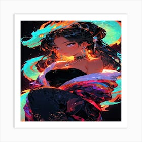 Asian Girl With Dragon Art Print