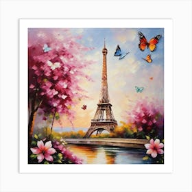 Eiffel Tower And Butterflies 2 Art Print