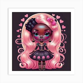 Black Girl With Pink Hair Art Print