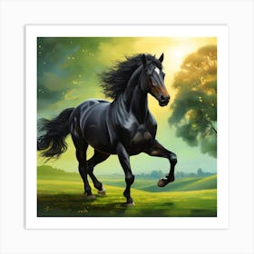 Horse Running In The Field Art Print