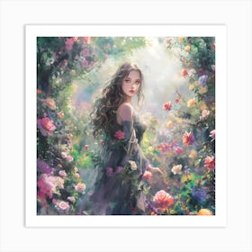 Anime Woman In A Field Of Flowers Art Print