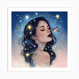 Stargazing Girl Art Print