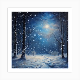 Winter Night In The Forest Art Print