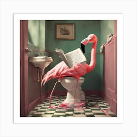 Flamingo Reading A Book Art Print