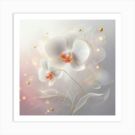 White Orchids On A Gray Background Art Print