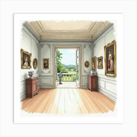 French Art Gallery In Watercolor With Elegant Frames And Classic Paintings 1 Art Print