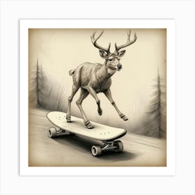 Deer On Skateboard 3 Art Print