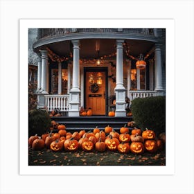 Halloween Pumpkins On Front Porch Art Print
