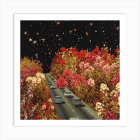 Highway Flowers Square Art Print