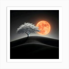 Mystical Tree and Full Moon in Desert Affiche