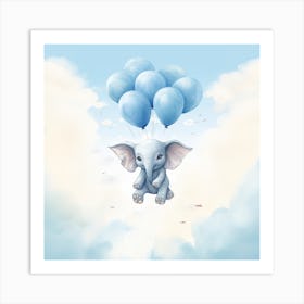 Baby Elephant With Blue Balloons Art Print