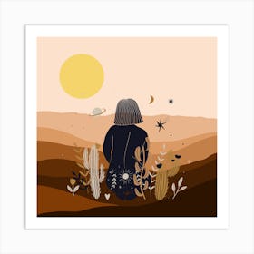 Girl In The Desert Art Print