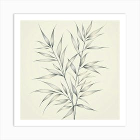 Line Art bamboo leaves 3 Art Print