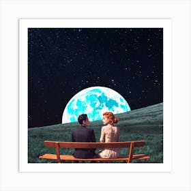 Couple Sitting On A Bench Art Print