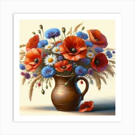 Poppies In A Vase, Acrylic Style Painting 13 Art Print