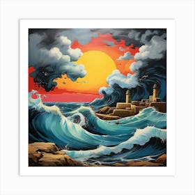 Pop Art graffiti stormy sea 2 Art Print