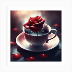Red Rose In A Cup Art Print