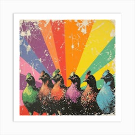 Rainbow Retro Bird Collage Art Print