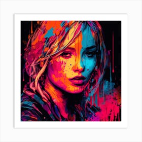 Girl With Paint Splatters Art Print