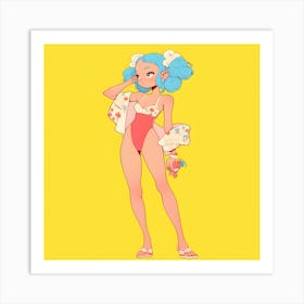 Anime Girl With Blue Hair 1 Art Print