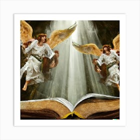 Armed Archangels Flying Out Of The Bible In Glory Art Print