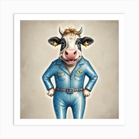 Cow In Blue Uniform Art Print